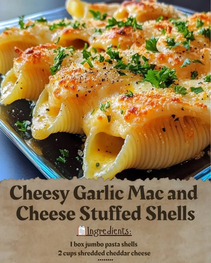 Cheesy Garlic Mac and Cheese Stuffed Shells