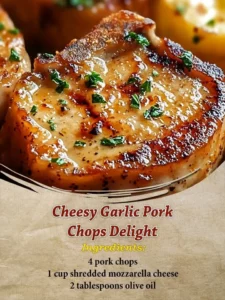 Cheesy Garlic Pork Chops served with herbs and spices