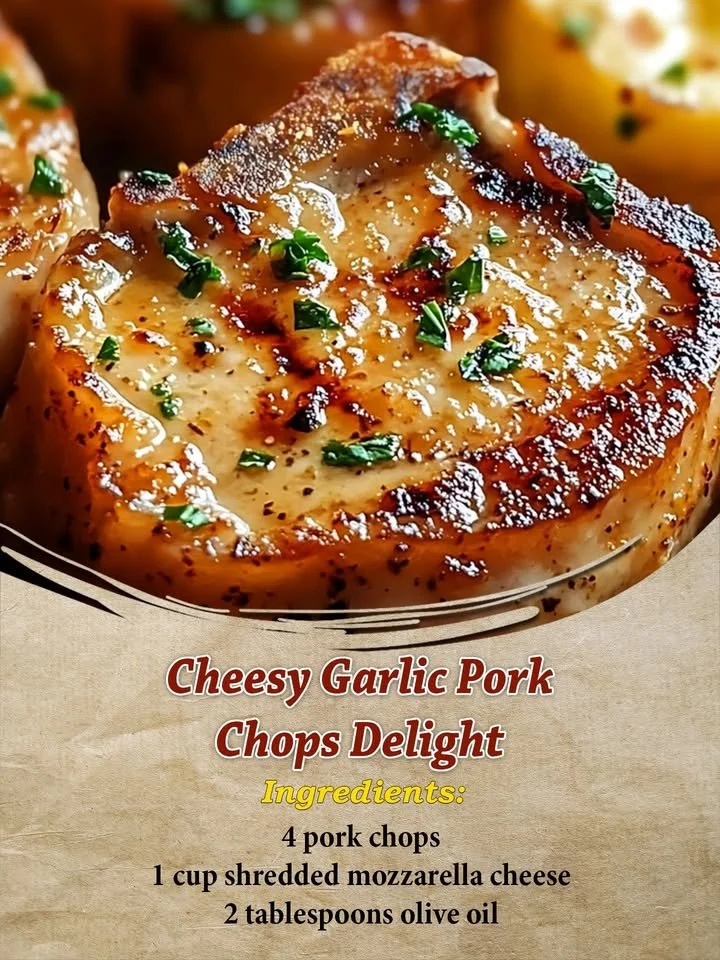 Cheesy Garlic Pork Chops served with herbs and spices