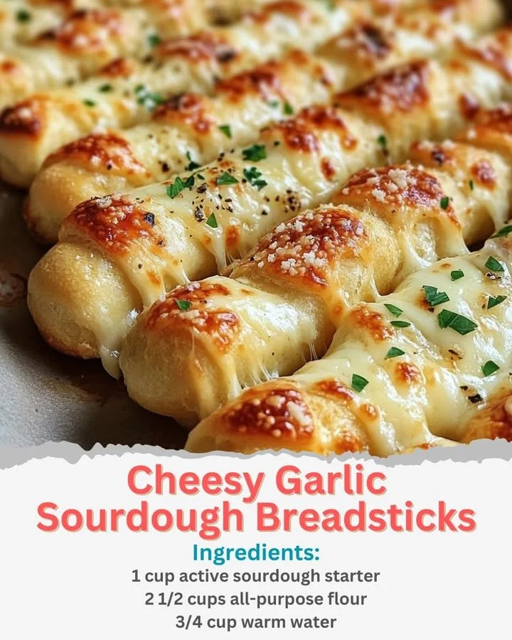 Cheesy garlic sourdough breadsticks fresh out of the oven
