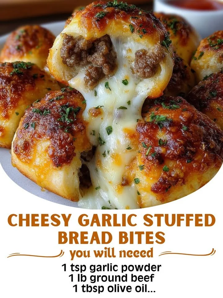 Delicious cheesy garlic stuffed bread bites filled with ground beef