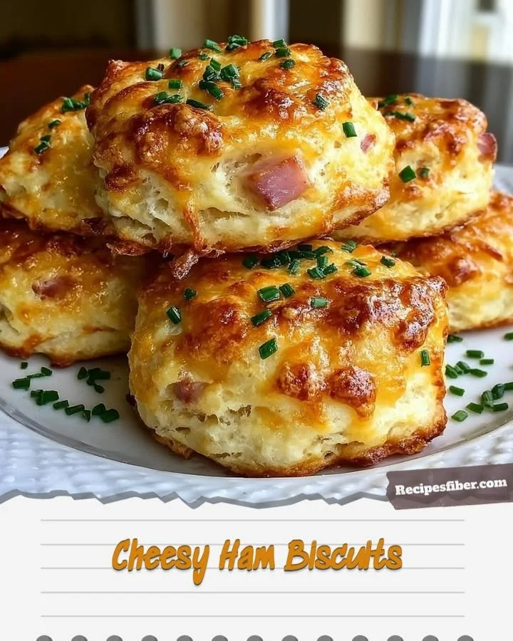 Cheesy ham biscuits fresh out of the oven, golden and flaky.