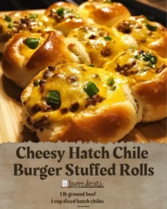 Cheesy Hatch Chile Burger Stuffed Rolls with melted cheese and spicy chiles