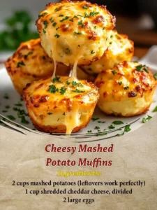Cheesy mashed potato muffins served on a plate, golden and fluffy.