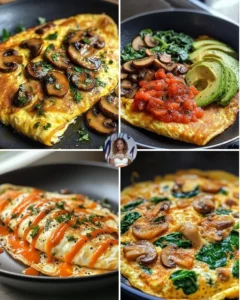 Cheesy mushroom and herb omelet served on a plate