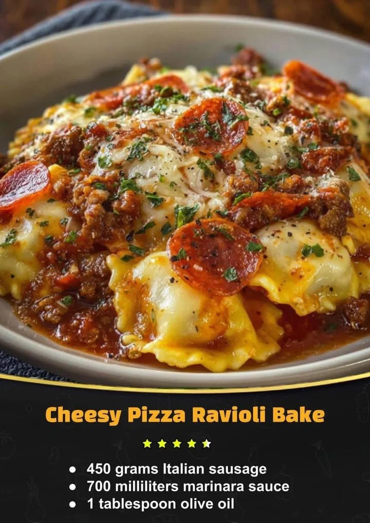 Cheesy Pizza Ravioli Bake