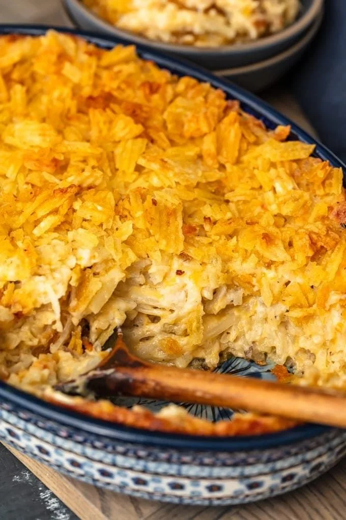 Delicious cheesy potato casserole baked to perfection with creamy layers.