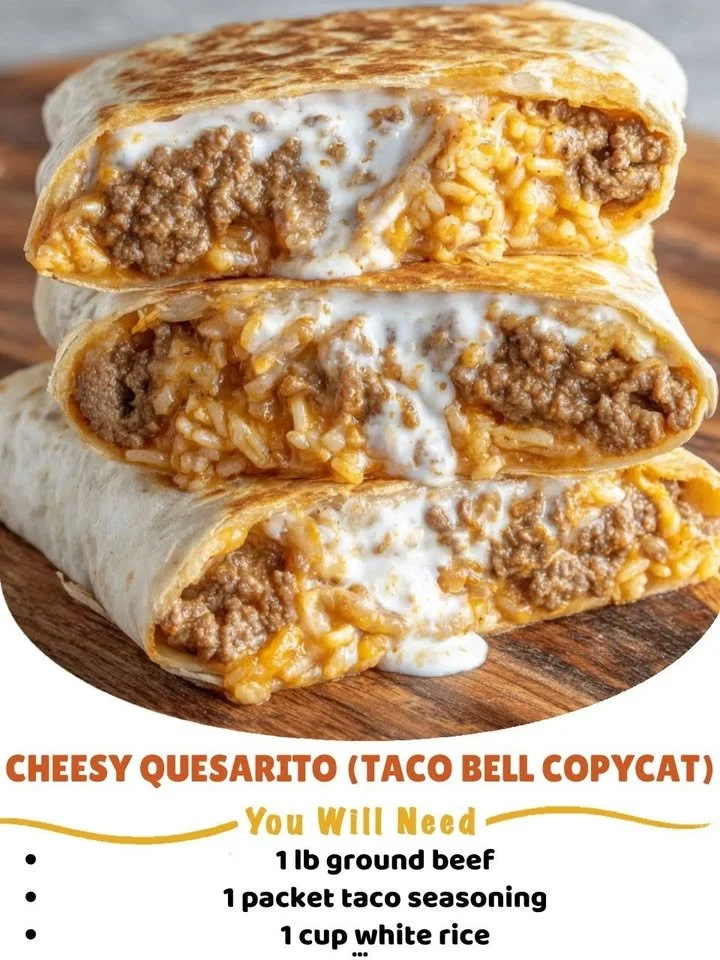 Homemade Cheesy Quesarito inspired by Taco Bell, featuring melted cheese and savory fillings.