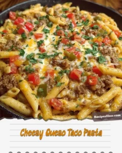 Delicious Cheesy Queso Taco Pasta served in a bowl