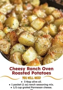Cheesy ranch oven roasted potatoes garnished and ready to serve
