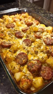 Delicious Cheesy Ranch Potatoes with Smoked Sausage served in a bowl