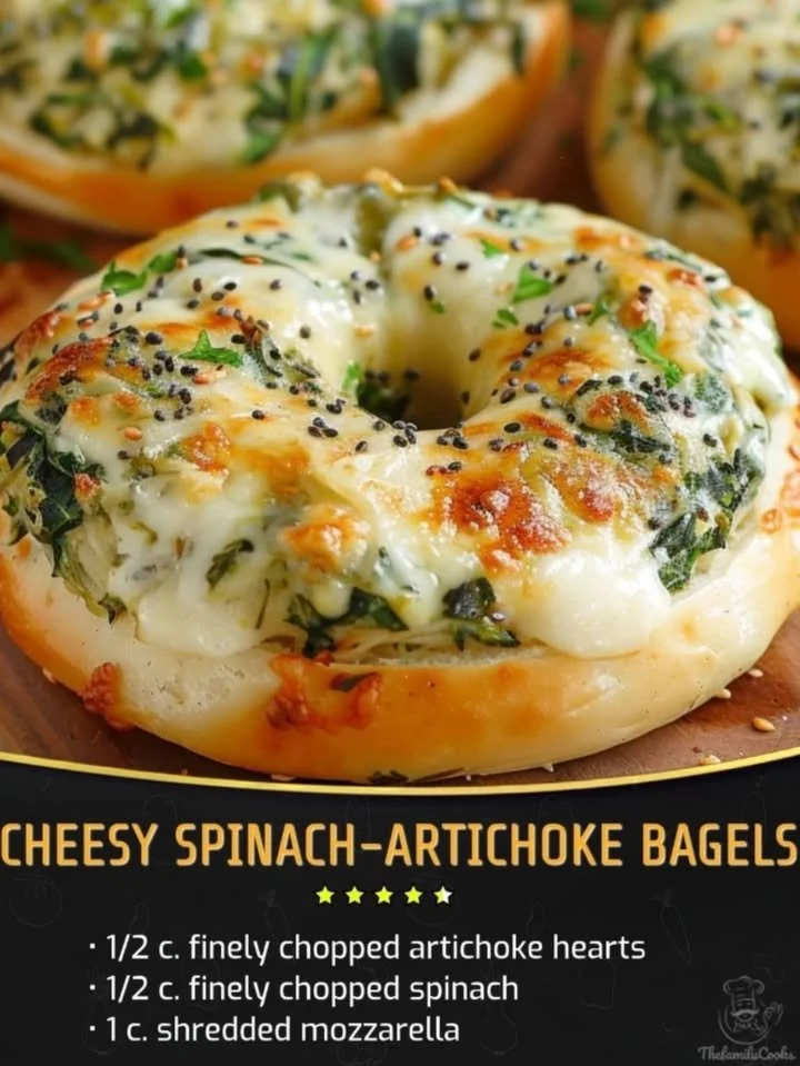 Cheesy Spinach-Artichoke Bagels
