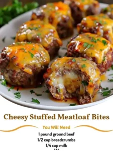 Cheesy stuffed meatloaf bites served on a plate
