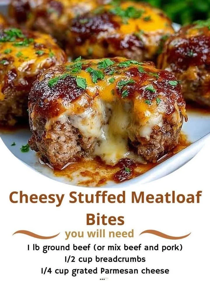 Delicious cheesy stuffed meatloaf bites served on a plate