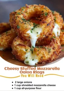 Cheesy stuffed mozzarella onion rings served as a delicious snack