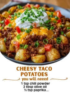 Baked cheesy taco potatoes topped with cheese and jalapeños