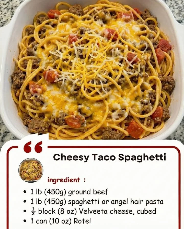 Delicious cheesy taco spaghetti served in a colorful bowl