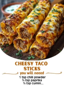 Cheesy taco sticks filled with gooey cheese and flavorful taco filling