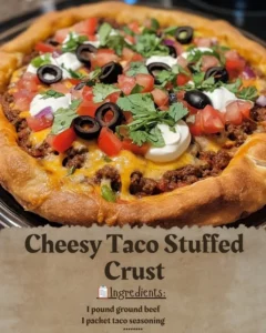 Cheesy Taco Stuffed Crust pizza topped with fresh ingredients