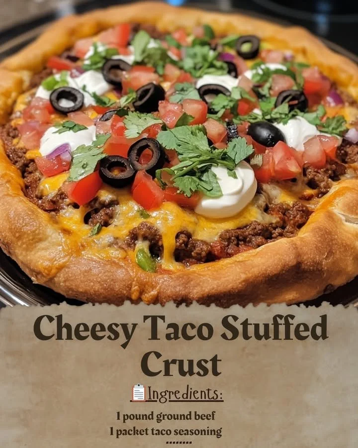 Cheesy Taco Stuffed Crust pizza topped with fresh ingredients