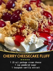 Delicious Cherry Cheesecake Fluff dessert served in a glass bowl