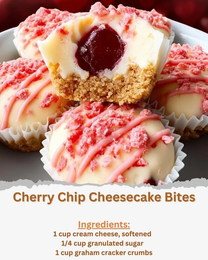 Delicious cherry chip cheesecake bites on a platter