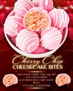 Delicious cherry chip cheesecake bites served on a plate