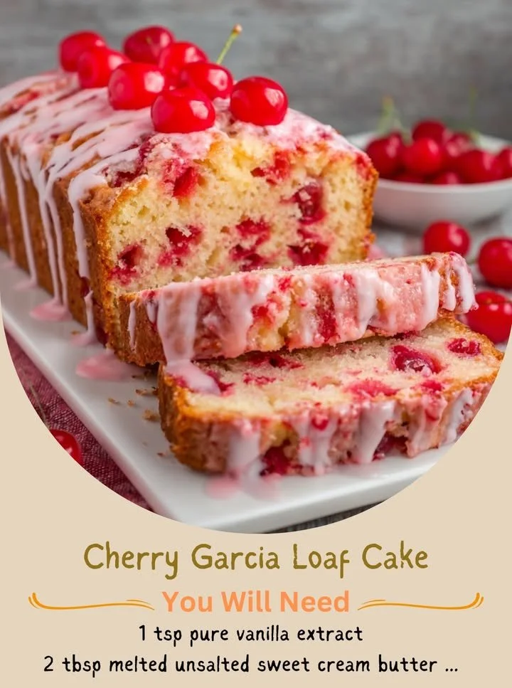 Delicious Cherry Garcia loaf cake featuring cherries and chocolate chunks
