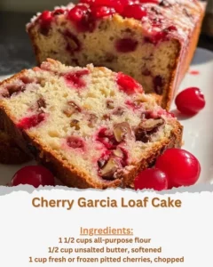 Delicious Cherry Garcia loaf cake with cherries and chocolate chunks