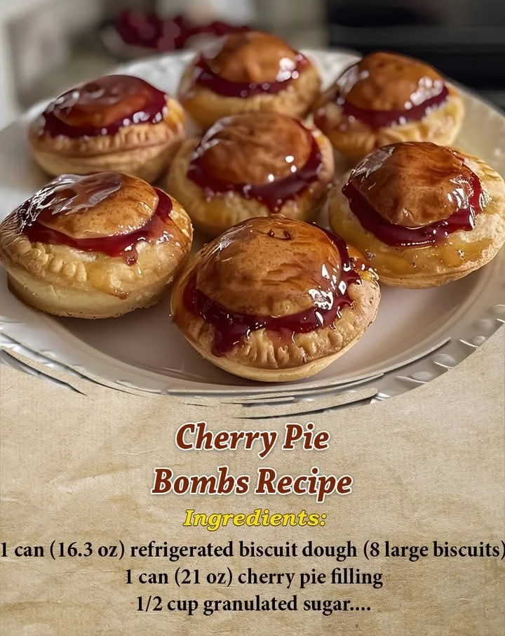 Homemade Cherry Pie Bombs with flaky crust and cherry filling