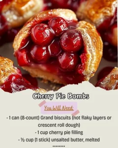 Delicious cherry pie bombs served on a plate, topped with whipped cream.