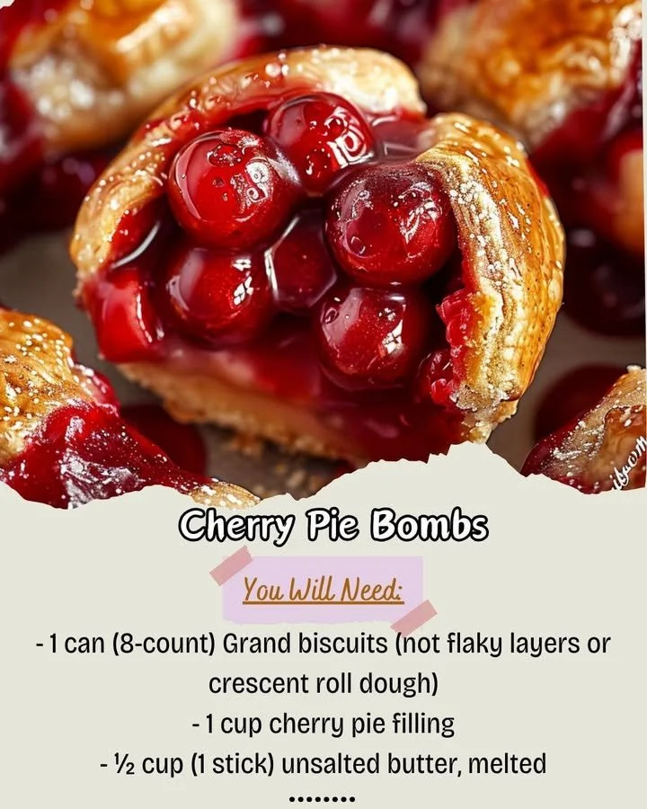 Delicious cherry pie bombs served on a plate, topped with whipped cream.