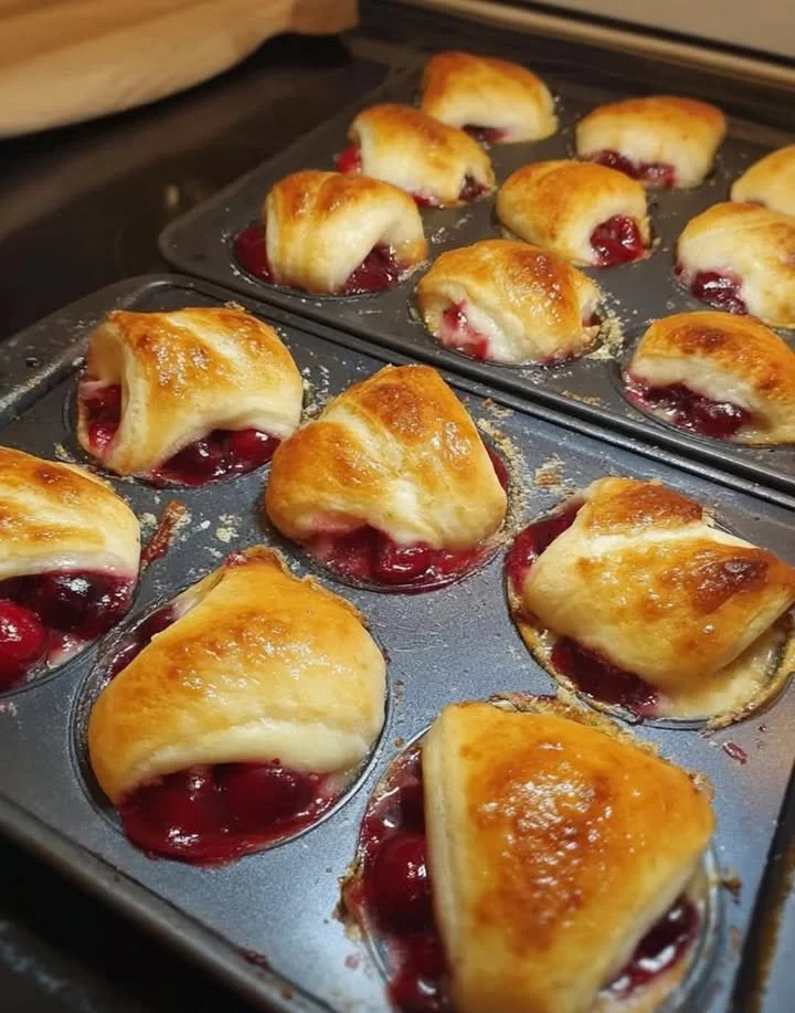 Delicious cherry pie crescent rolls on a plate