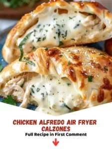 Homemade Chicken Alfredo Air Fryer Calzones ready to serve.