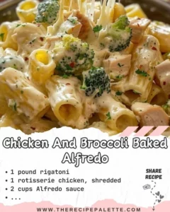 Delicious Chicken And Broccoli Baked Alfredo dish garnished with parsley