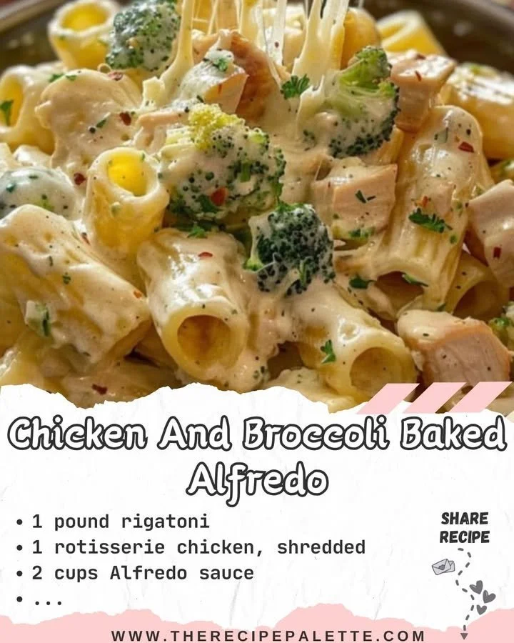 Delicious Chicken And Broccoli Baked Alfredo dish garnished with parsley