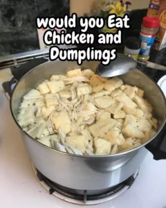 Delicious bowl of Chicken and Dumplings with tender chicken and fluffy dumplings