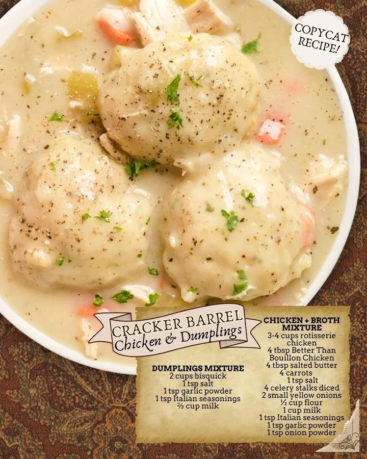 Bowl of homemade chicken and dumplings with herbs and spices