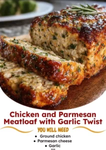 Chicken and Parmesan Meatloaf with Garlic Twist plated and ready to serve.