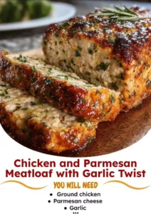 Chicken and Parmesan Meatloaf with a garlic twist on a serving plate