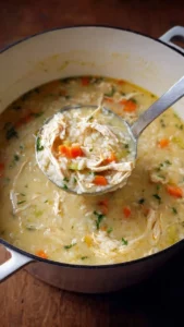 Delicious bowl of homemade Chicken Rice Soup with herbs and vegetables