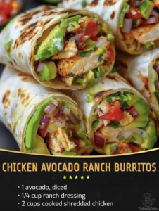 Delicious Chicken Avocado Ranch Burritos wrapped in a soft tortilla