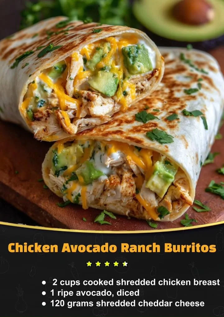 Delicious Chicken Avocado Ranch Burritos served with fresh ingredients