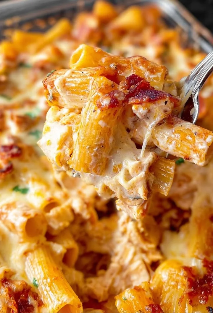 Creamy Chicken Bacon Ranch Pasta with crispy bacon and tender chicken