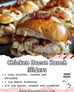 Chicken Bacon Ranch sliders with melted cheese and fresh toppings on a platter