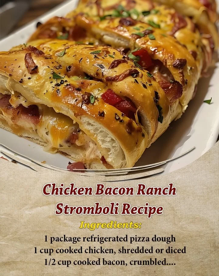 Delicious Chicken Bacon Ranch Stromboli with crispy bacon and melted cheese