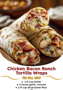 Chicken Bacon Ranch Tortilla Wraps on a plate with fresh ingredients