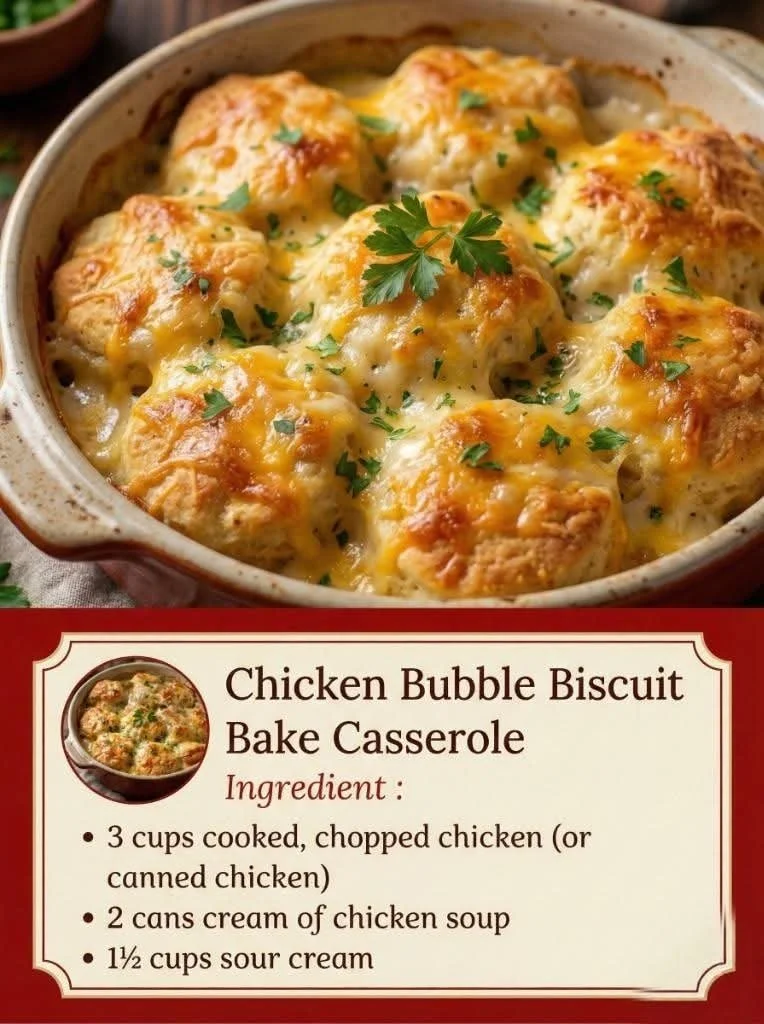 Delicious Chicken Biscuit Bake casserole ready to serve