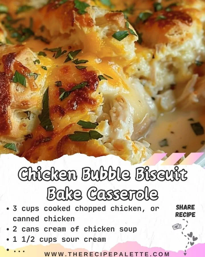Delicious Chicken Biscuit Bake Casserole with golden biscuits and savory chicken.
