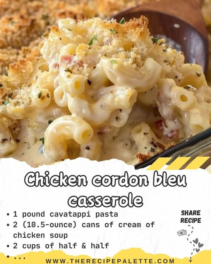Delicious Chicken Cordon Bleu Casserole baked to perfection with ham and cheese